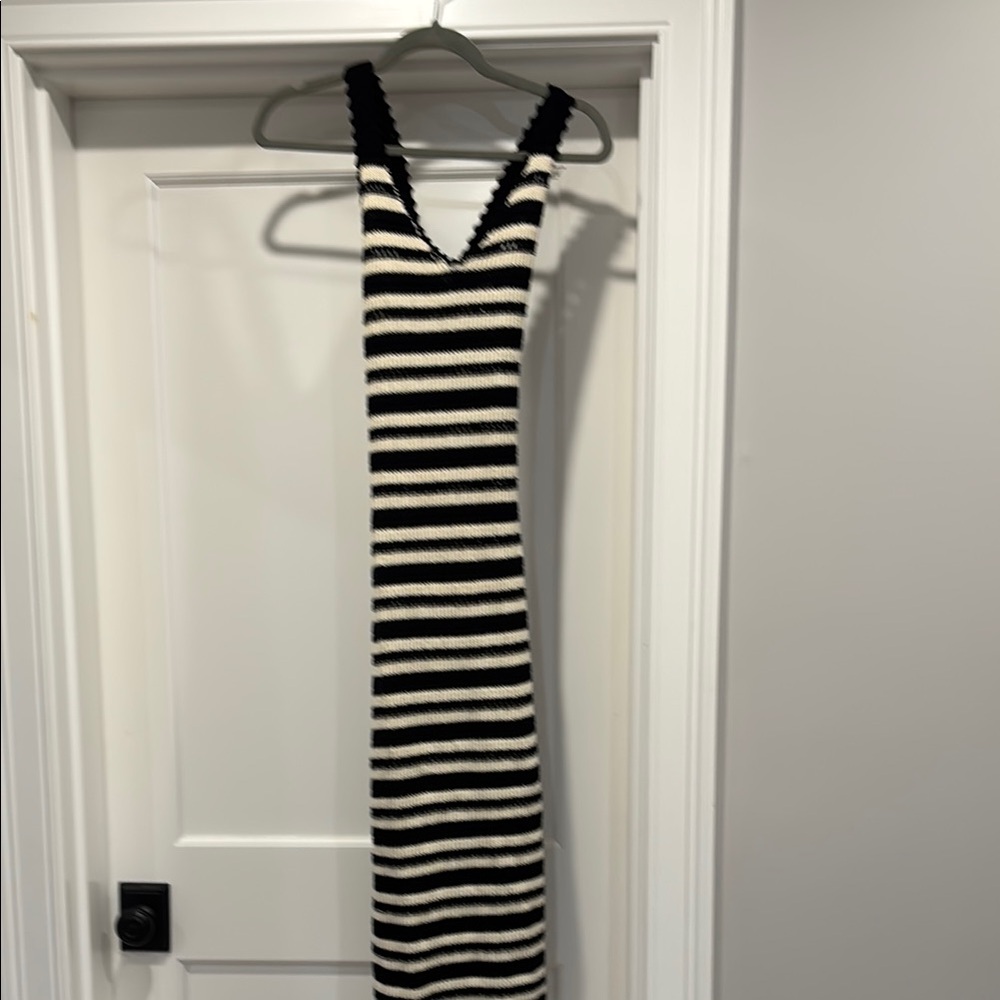 Vici- S - Crochet Striped Black and White Knit Dress